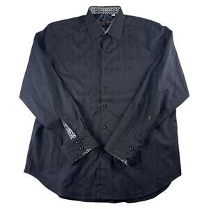 Robert Graham Knowledge Wisdom Truth Men Black Textured Button Up Shirt Sz XL